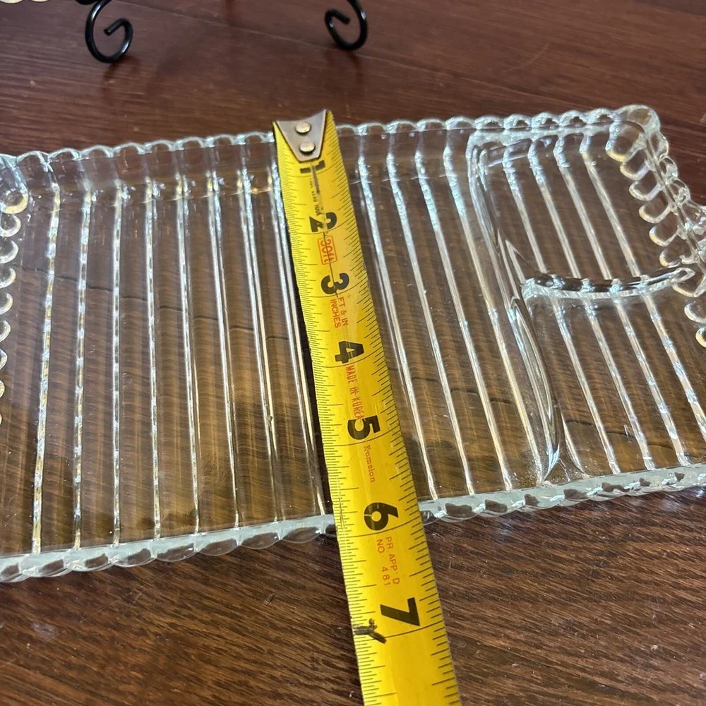 Set of 2‎ Hazel Atlas Ball & Rib Glass Sip N Smoke Snack Trays 1940's